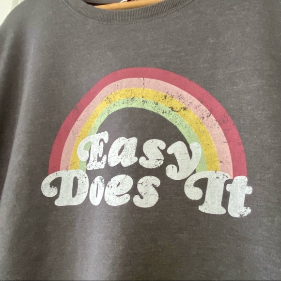 Wildfox Rainbow "Easy Does It" Oversized Grey Graphic Sweatshirt w MEASUREMENTS! - Picture 3 of 14